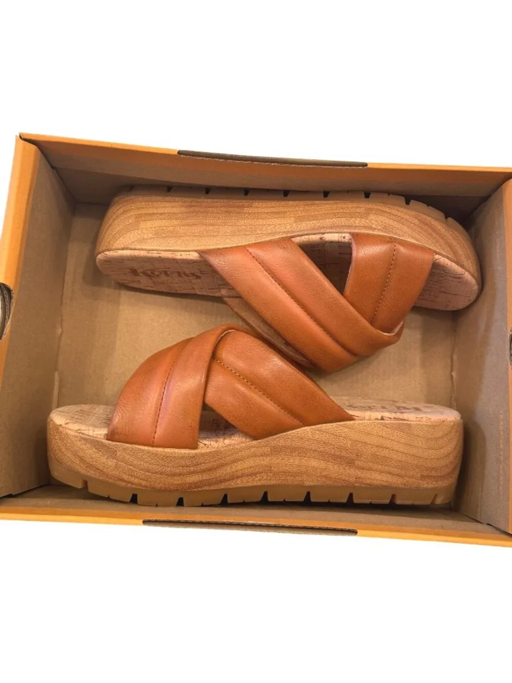 Kork’s Faithe Crossover Size 9 TAN Wedge Cork Sandal NWB Kork Ease